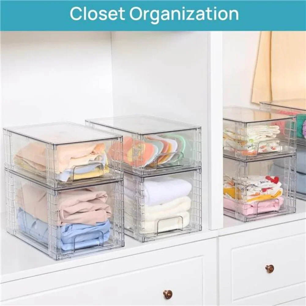4 Pack Large Stackable Storage Drawers Easily Assemble Acrylic Bathroom Closet